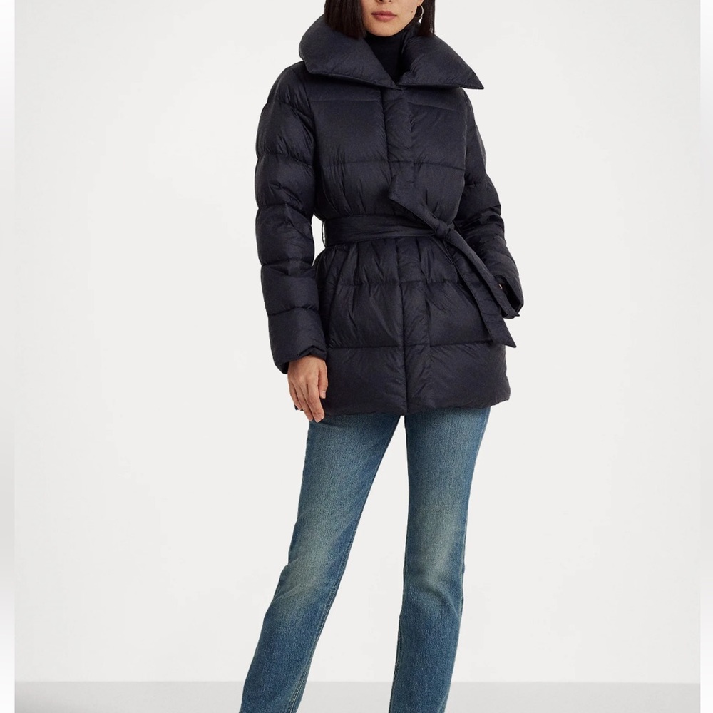Lauren Ralph Lauren Down Quilted Pillowcase Collar Coat Dark Navy Size L